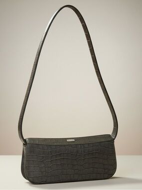 Vintage BALLY structured baguette shoulder bag with crocodile-embossed leather